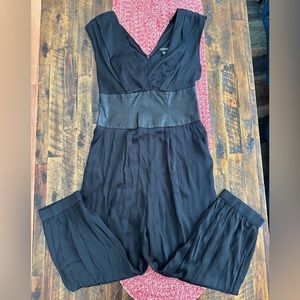 Black Satin w/Leather waiste Romper - Size S